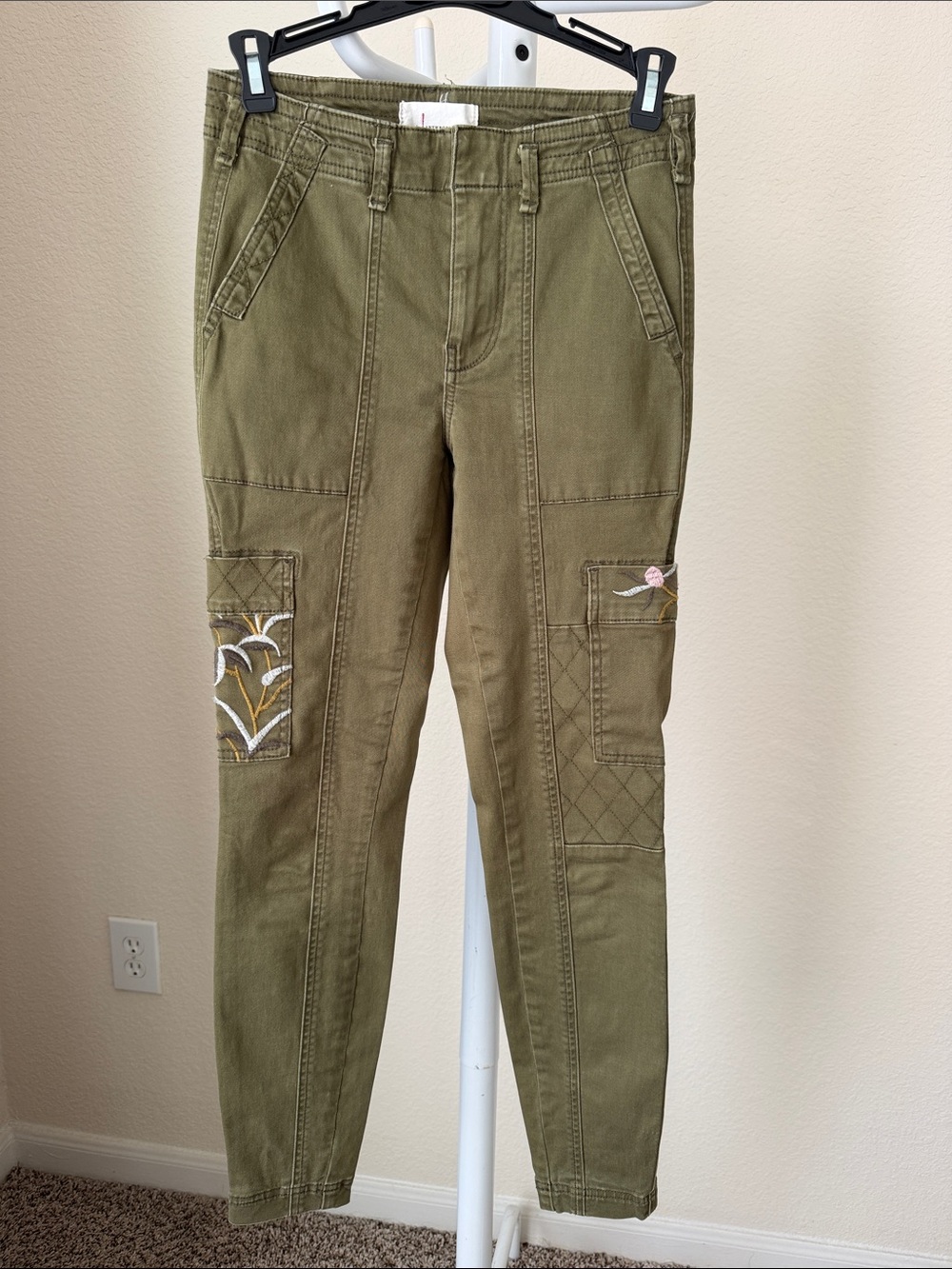 Olive Green Cargo Pants with Embroidered Patches